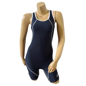 ASICS Womens Size Small Navy Blue Snapdown Wrestling Singlet Bodysuit Jumpsuit